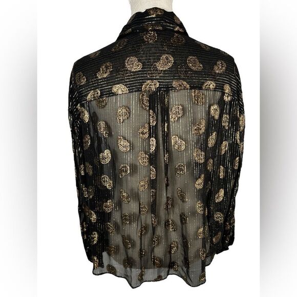 Zara Black & Gold Metallic Paisley Print Button Down Long Sleeve Blouse - Picture 5 of 10